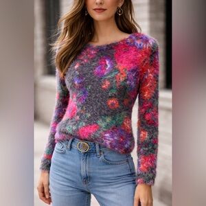 Anthropologie brand Meadow Rue Multicolor Floral Sweater size XS nylon & cotton